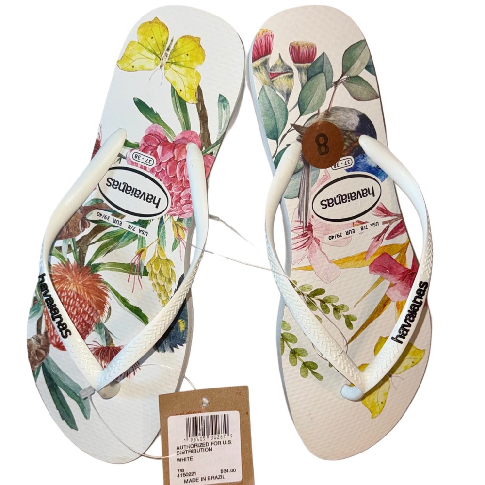 **SOLD** Havaianas Slim Flora Flip Flop Floral Thong Sandals Women's Size 7/8 - Picture 9 of 12